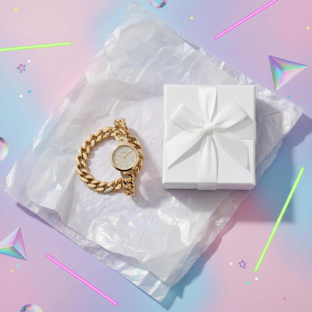 Gold Watch & Bracelet — Gift Ready Gen Z Background