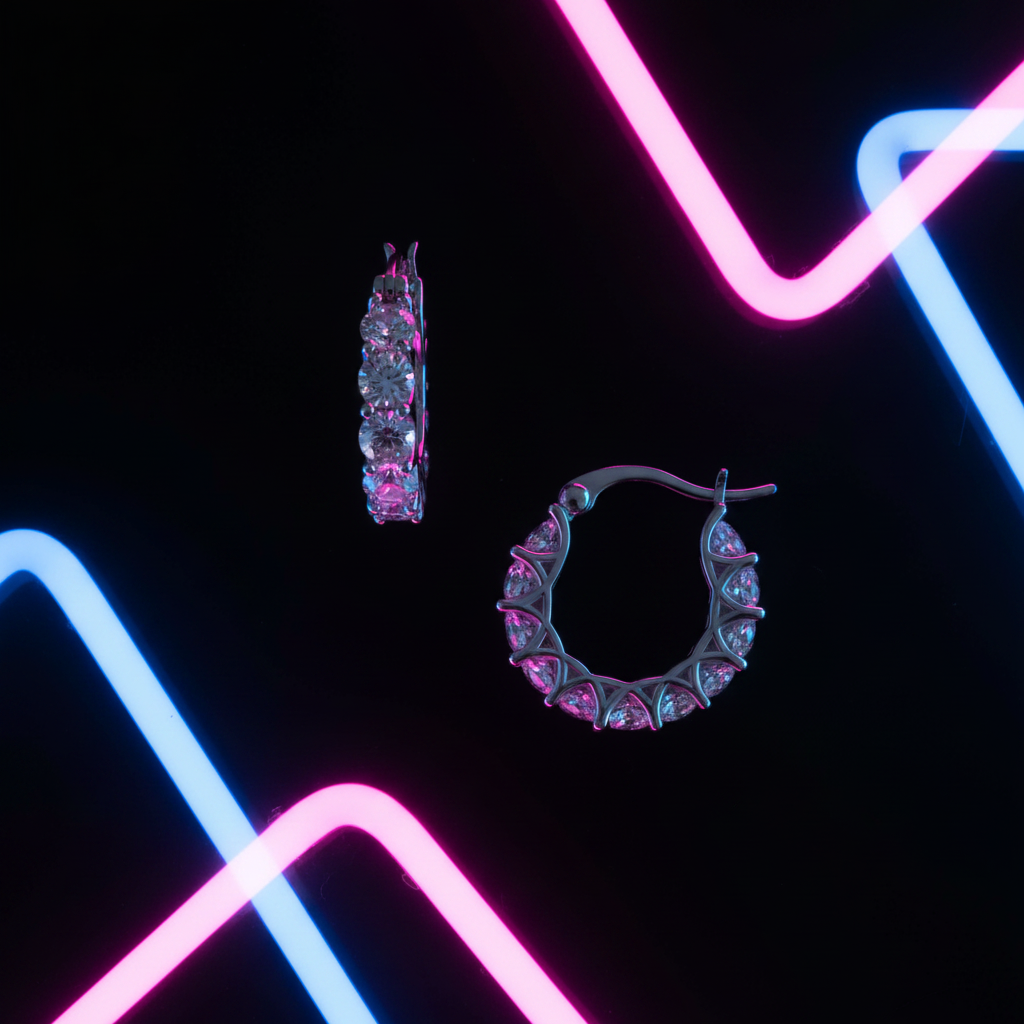 Silver crystal pavé hoops - flat lay