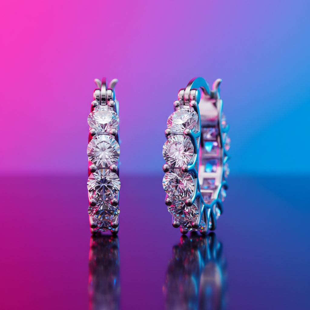 Silver crystal pavé hoops - neon gradient